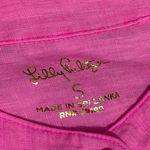 Lilly Pulitzer Sleeveless Pink Blouse Small Ruffled 100% Linen Button-Down - Picture 5 of 8